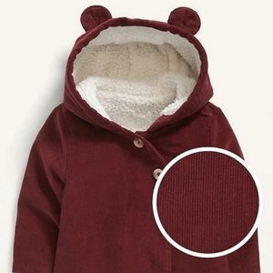 Sherpa-Lined Hooded Corduroy Critter Jacket for Baby 12-18 Mos. 21-24 Lb BNWT SO